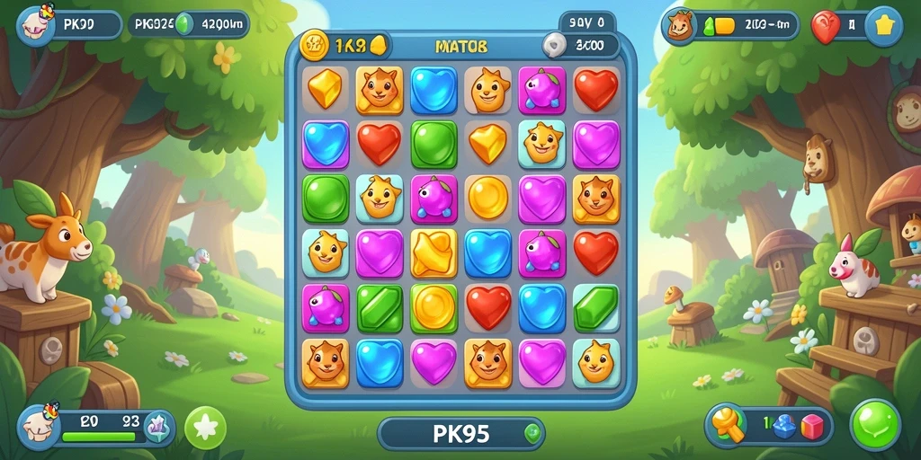 Screenshot gameplay PK95 yang menunjukkan tantangan Match-3.