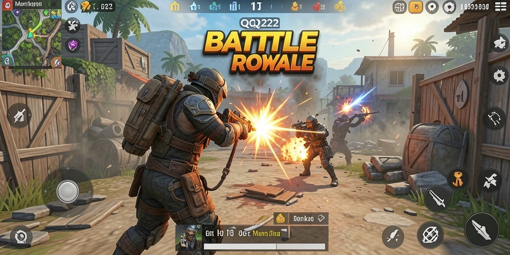 Tampilan seru gameplay Battle Royale QQ222 saat pertempuran berlangsung.
