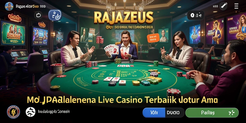 Screenshot menampilkan dealer langsung dalam permainan Live Casino RAJAZEUS.