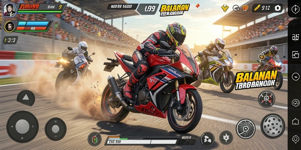 Tampilan menarik dari gameplay balapan motor yang seru di TURU99.
